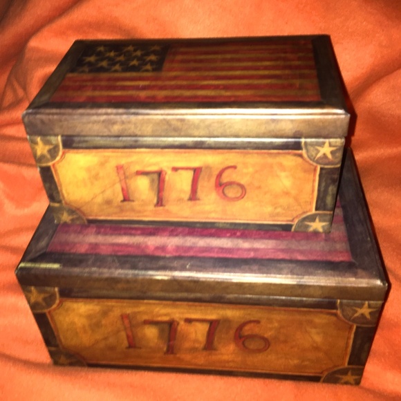Patriotic Storage Boxes Set of 2 American Flag - Picture 1 of 6